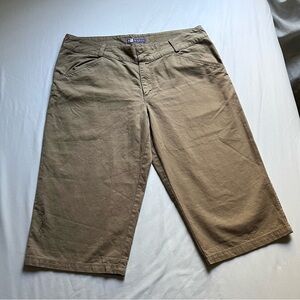 IBEX tan embroidered organic cotton hemp blend Bermuda shorts‎